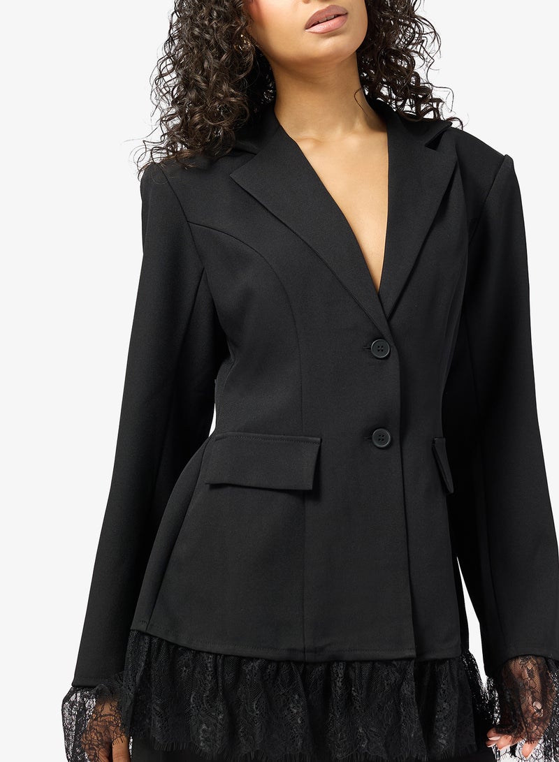 Ginger Cinched Waist Structured Blazer with Lace Trim - Image 3